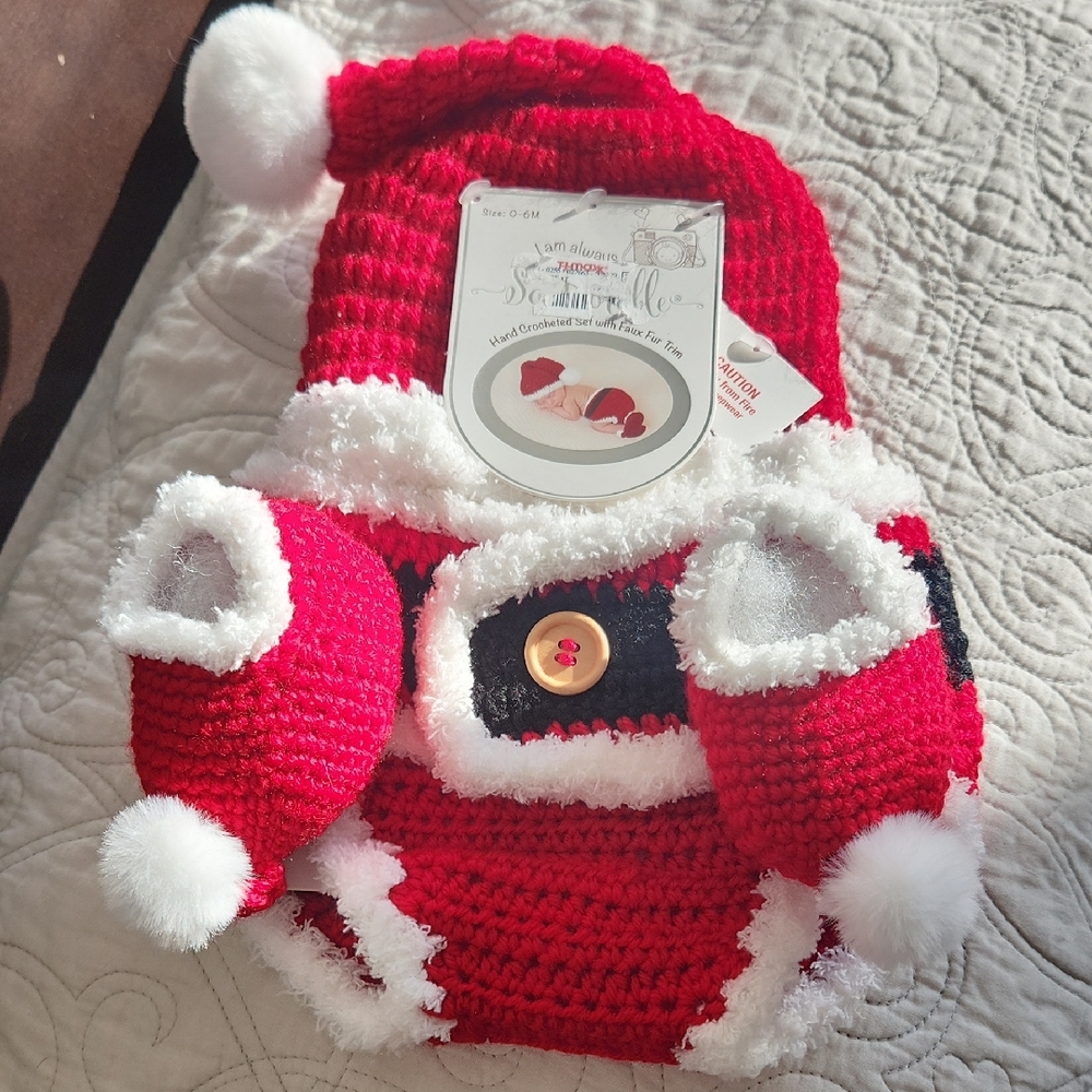 Crochet Red and White Santa Baby Costume Size 0-6 Months